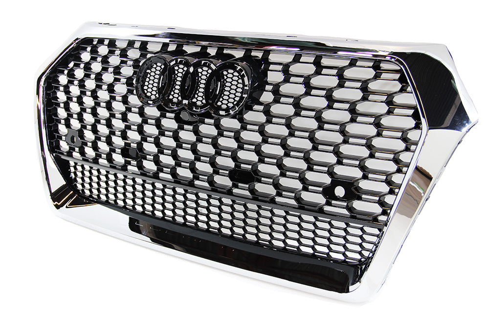 18-20 AUDI Q5/SQ5 - RS STYLE FRONT HONEYCOMB GRILL - Black grill + Chrome  frame