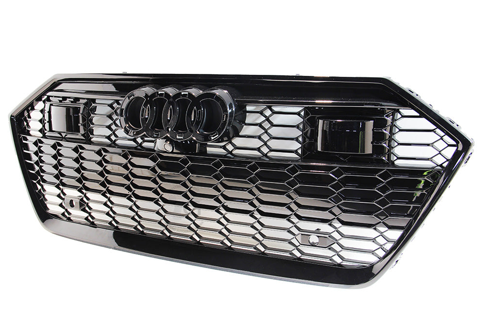 19-23 AUDI A7 S7 C8 - RS STYLE FRONT HONEYCOMB GRILLE - All Black + ACC