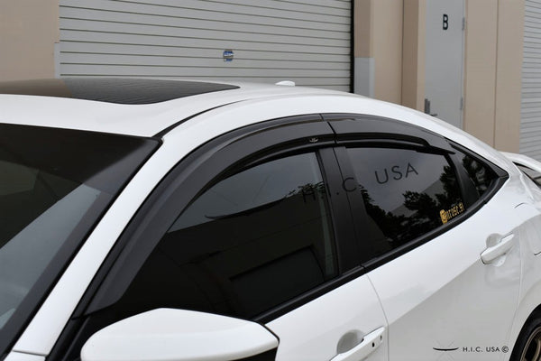 IKON MOTORSPORTS OE Style Window Visors For 2016-2021 Honda Civic 4Dr – Smoke With Chrome Trim