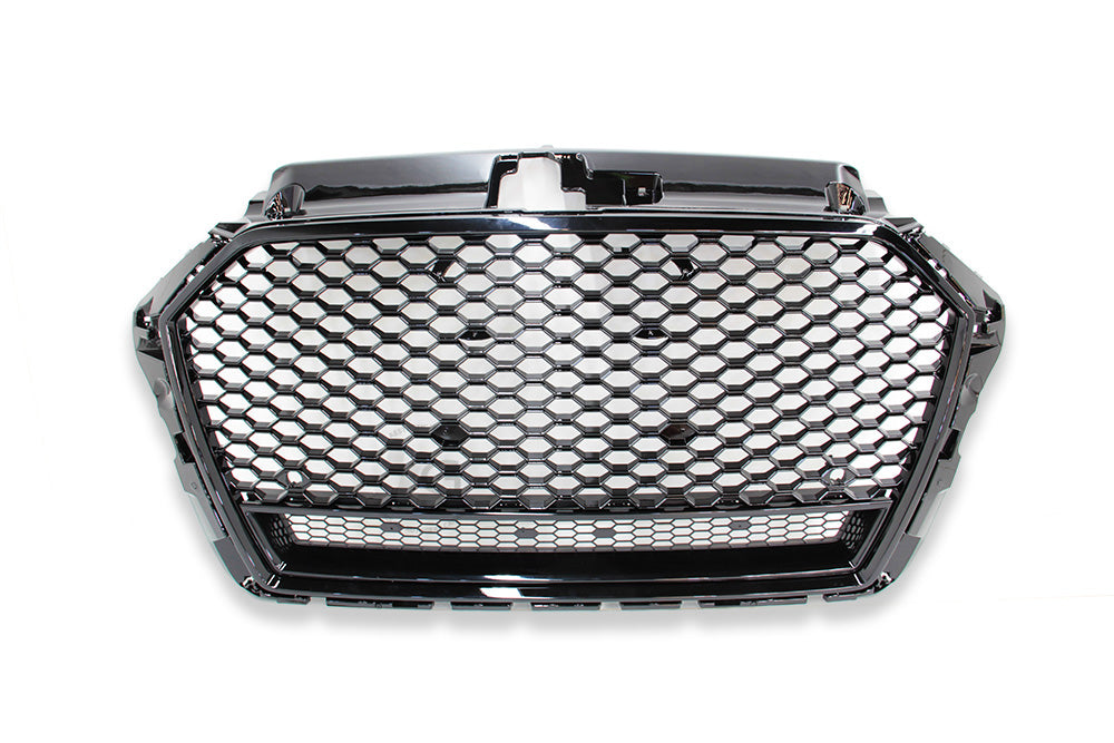 17-20 AUDI A3 S3 8V - RS STYLE FRONT HONEYCOMB GRILLE V2 BADGELESS