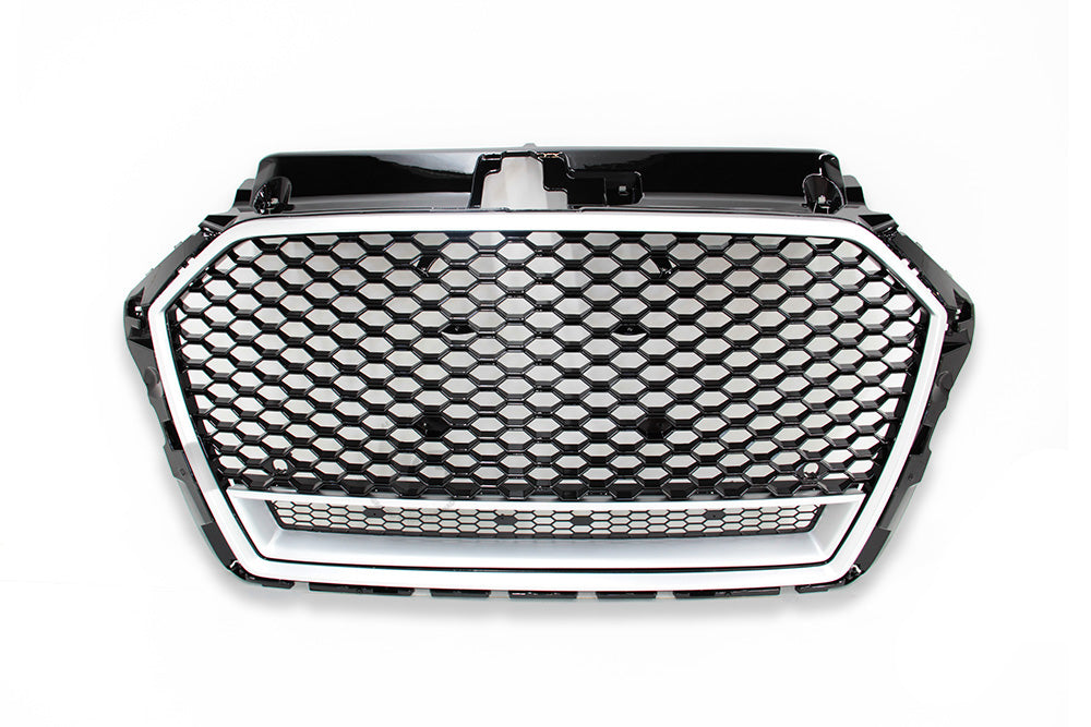 17-20 AUDI A3 S3 8V - RS STYLE FRONT HONEYCOMB GRILLE V2 BADGELESS
